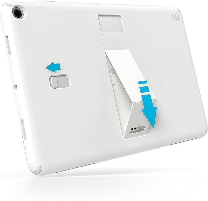 Speck Google Pixel Tablet 2023 Case and Stand - Full Back Thin Scratch Resistant Drop Protection &amp Adjustable Kickstand - Works with Google Pixel Charging Speaker Dock - White &amp Silver Stan