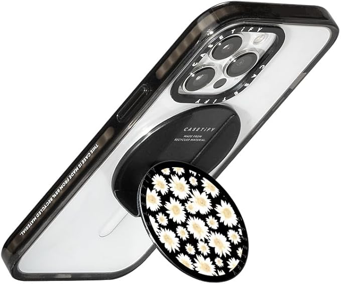 CASETiFY Snappy Grip Stand Compatible with Magsafe - White Daisies Pattern on Black