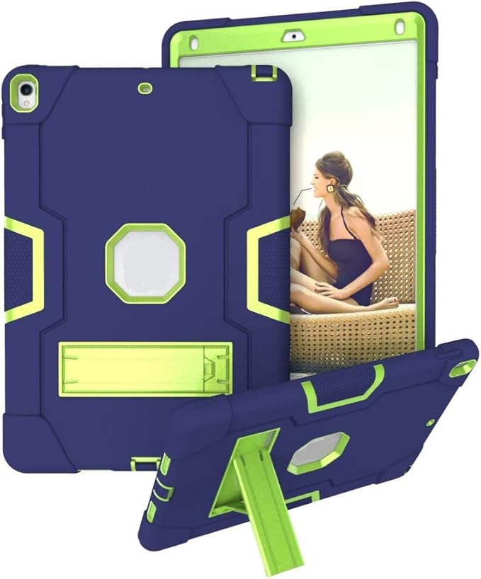Jaorty 3 in 1 Hybrid Case for iPad Air 3 10.5 &amp iPad Pro 10.5 - Heavy Duty Rugged Stand Shockproof Anti-Slip Anti-Scratch Blue/Yellow Green