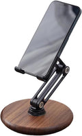 iPhone Stand for Desk Phone Stand Adjustable Foldable Cell Phone Holder 360 ° Rotation Compatible with iPhone 17 16 15 14 13 12 Pro Xs Xs Samsung Galaxy Tablets All Phones Walnut Wood