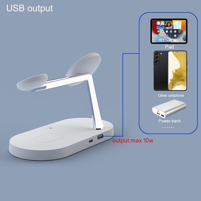 5 in 1 Magnetic Wireless Charging Stand 15W Fast Mag-Safe Charging Station with Neutral Light Design for iPhone 17/16/15/14/13/12 Series iWatch 7/SE/6/5/4/3/2 Airpods 3/2/Pro (White)