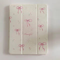 Auto Sleep/Wake Adjustable Stand Leather Folio Case with Kickstand Stylus Holder for Apple iPad 6 9.7-inch 6th Generation 2018 White Pink Bow Floral Beautiful Chic Classic Cute Lovely Girls