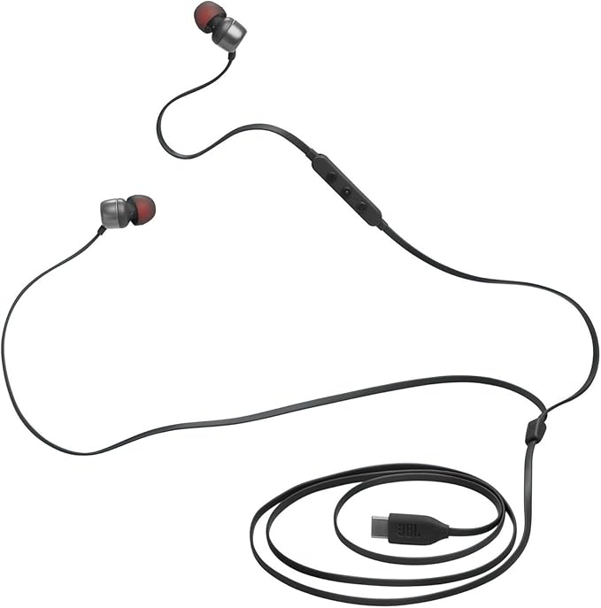 JBL Tune 310C - Wired Hi-Res in-Ear Headphones Tangle-Free Flat Cable 3-Button Remote with Microphone (Black)