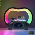 IHAO 6in1 Wireless Charging Station with Bluetooth Speaker Time&ampTemperature Display Alarm Clock 7-Color LED Night Lights Fast Charger for Phone Apple Watch Earbuds Remote Control Auto Shutoff-Bl