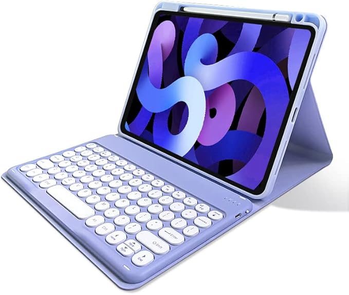 Keyboard Case for iPad 9th Generation 8th 7th Gen 10.2/ iPad Air 3rd Gen 10.5/iPad Pro 10.5 inch Keyboard Case Detachable BT Keyboard Round Key (Purple)