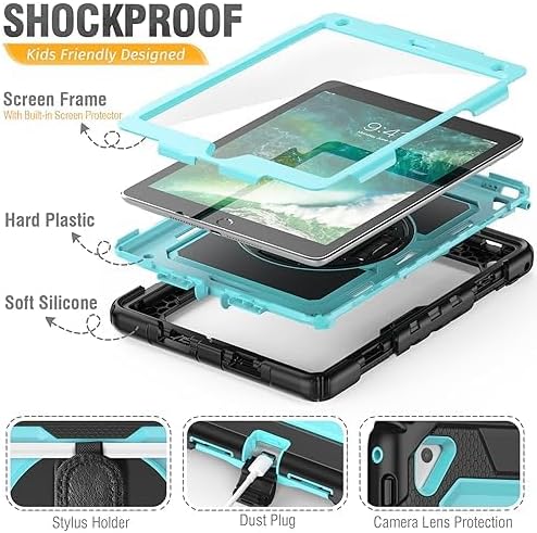 HXCASEAC Case for iPad Pro 9.7 Air 2 9.7 inch 6th/5th Gen 2018/2017/2016/2014 with Screen Protector/Pencil Holder/ 360 Rotating Hand Strap Stand Full Body Protective Cover for iPad 9.7 - Blue