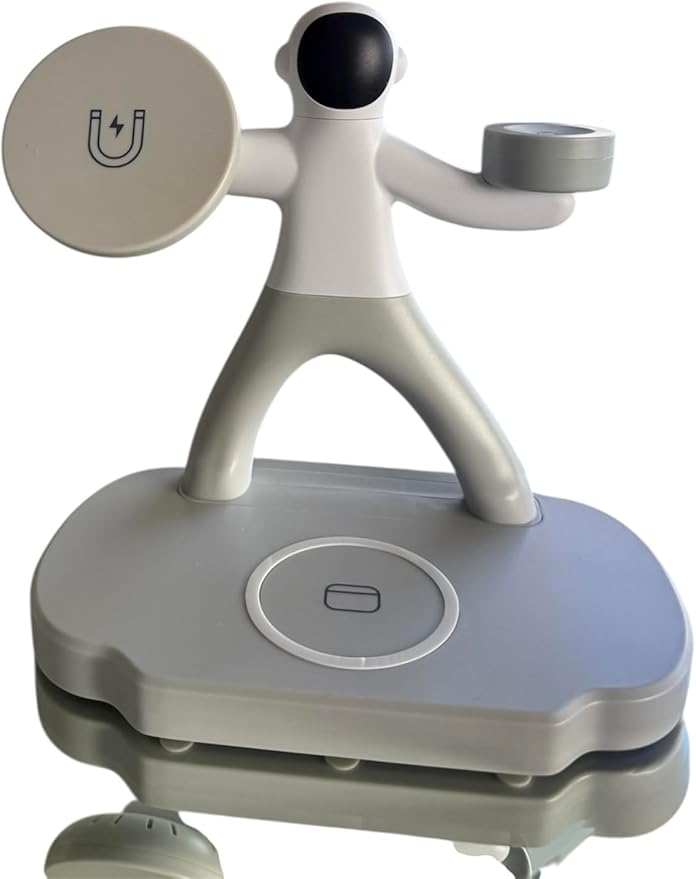 Spaceman 3-in-1 Dual 15W Fast Charging Magnetic Wireless (Light Gray &amp White)