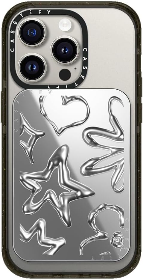 CASETiFY Snappy Card Holder Stand Compatible with Magsafe - Chrome Doodles - Silver Mirror