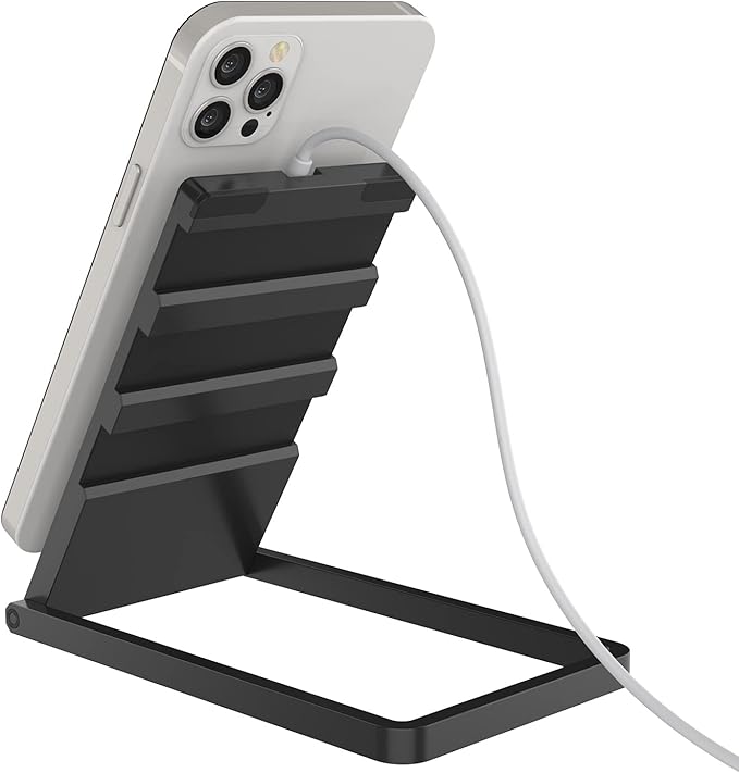 Punkcase Universal Magnetic Desk Stand for Phones Tablets and E-Readers | Compact &amp Sturdy Metal Design | 360 Degree Foldable | Works with All Devices up to 11 inches [Black]