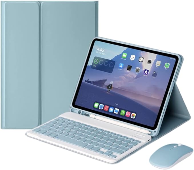 AnMengXinLing Keyboard Case for iPad Air 13 Inch (M3 2025/M2 2024)/Pro 12.9 6th/5th/4th Generation with Mouse Pencil Holder Magnetically Detachable Keyboard Mouse Blue