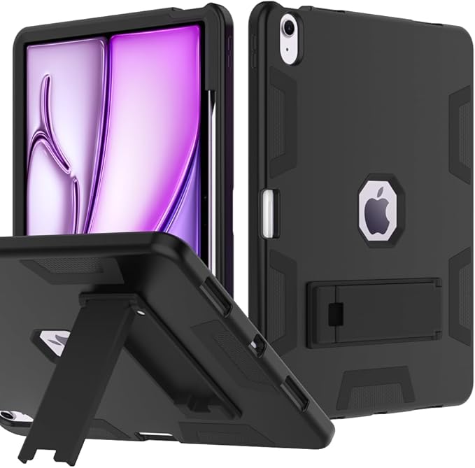 Puxicu Case for New iPad Air 13 inch (M3/M2-2025/2024) Heavy Duty Rugged Protective Built-in Pencil Holder Cover for iPad Air 13 Inch Black
