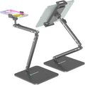 Ergonomic Phone iPad Stand for Desk - Ultra Sturdy Base Adjustable &amp Foldable Mobile Holder with 2 Extendable Clamps Work from Home Essentials Compatible with iPhone/iPad (1 Pack)