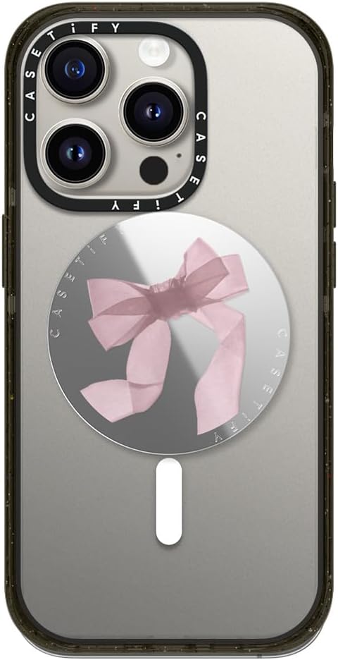 CASETiFY Snappy Grip Stand Compatible with Magsafe - Pink Organza Ribbon - Silver Mirror