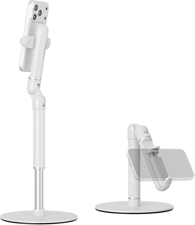 NEEWER Basics Cell Phone Stand for Desk Adjustable Office Bed Table Phone Mount Holder Clamp with Weighted Metal Base Compatible with iPhone Video Recording ST006 White
