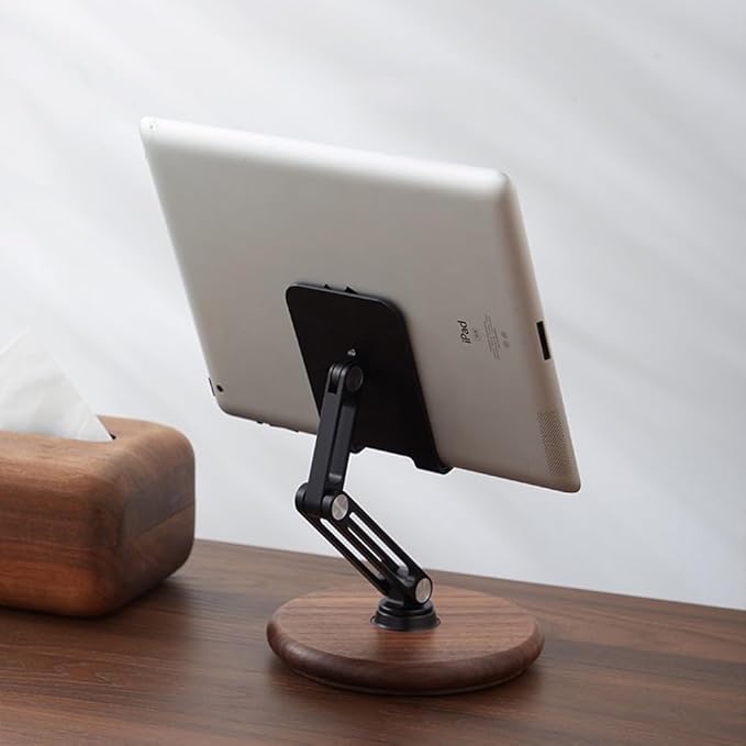 iPhone Stand for Desk Phone Stand Adjustable Foldable Cell Phone Holder 360 ° Rotation Compatible with iPhone 17 16 15 14 13 12 Pro Xs Xs Samsung Galaxy Tablets All Phones Walnut Wood