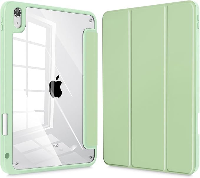 Tuiklol for iPad (A16 Chip) 11th Generation 11 inch 2025 / iPad 10th Generation 10.9 inch 2022 Case Buit in Pencil Holder with Clear Back Shell Cover Trifold Stand Auto Wake/Sleep Green