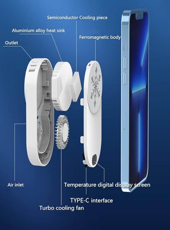 LONGFITE Phone Cooler Magnetic Ultra Thin Radiator with Semiconductor Fan Cooling Function and LED Temperature Display for Smartphone Gaming