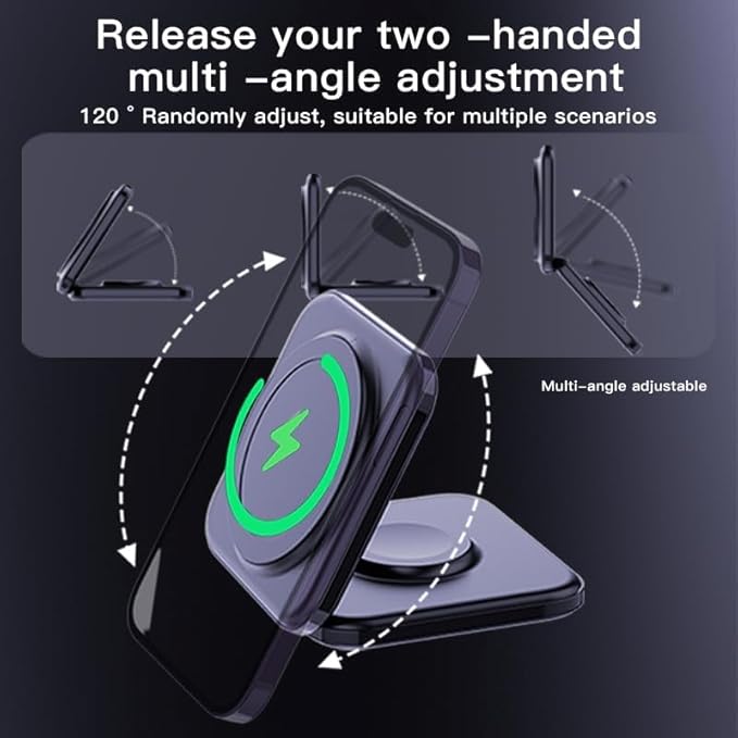 Meenova Foldable 3 in 1 Wireless Charger Compatible with MagSafe Apple iPhone 15 14 13 12 Watch AirPods Lightweight PortableStrong Magnetic Attraction Suitable for Outdoor Offices etc. (Black)
