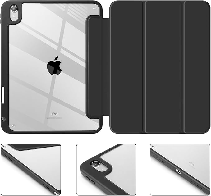 Tuiklol for iPad (A16 Chip) 11th Generation 11 inch 2025 / iPad 10th Generation 10.9 inch 2022 Case Buit in Pencil Holder with Clear Back Shell Cover Trifold Stand Auto Wake/Sleep Black