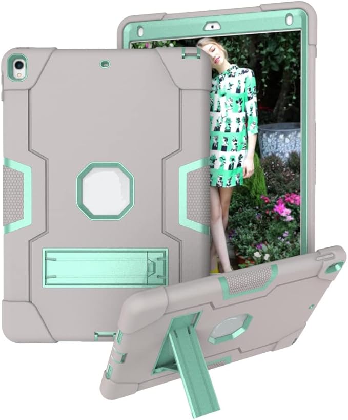 Jaorty 3 in 1 Hybrid Case for iPad Air 3 10.5 &amp iPad Pro 10.5 - Heavy Duty Rugged Stand Shockproof Anti-Slip Anti-Scratch Gray/Green