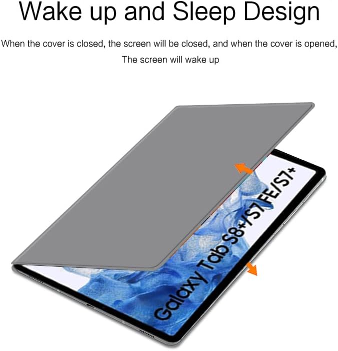 Magnetic Case for Galaxy Tab S8 Plus 12.4 inch 2022/Galaxy Tab S7 FE 2021/Galaxy Tab S7 Plus 2020 with Pen Holder Lightweight and Slim Magnetic Stand Case with Auto Sleep/Wake Grey