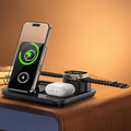 IHAO 3in1 Auto-Rising Wireless Charging Station 15W Fast Charge Ultra-Slim Foldable Design Wireless Charger for Phone Watch Earbud QC3.0 &amp PD Compatible