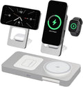 3 in 1 Wireless Charging Station for iPhone 17 16 15 14 13 12 Apple Watch 10 9 8 7 6 5 4 3 2 SE Ultra AirPods 4 3 2 Pro 15W Fast Charger Stand (Silver)