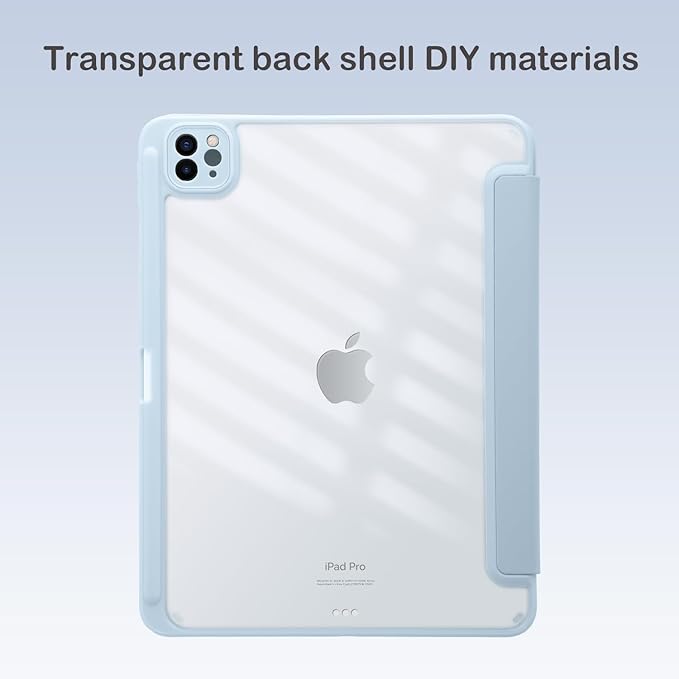 Cute Kawaii Duck for iPad Pro 13 Inch Case (M5/M4) 2025/2024 with Pencil Holder Auto Sleep/Wake Blue Leather Clear Acrylic Back Cover