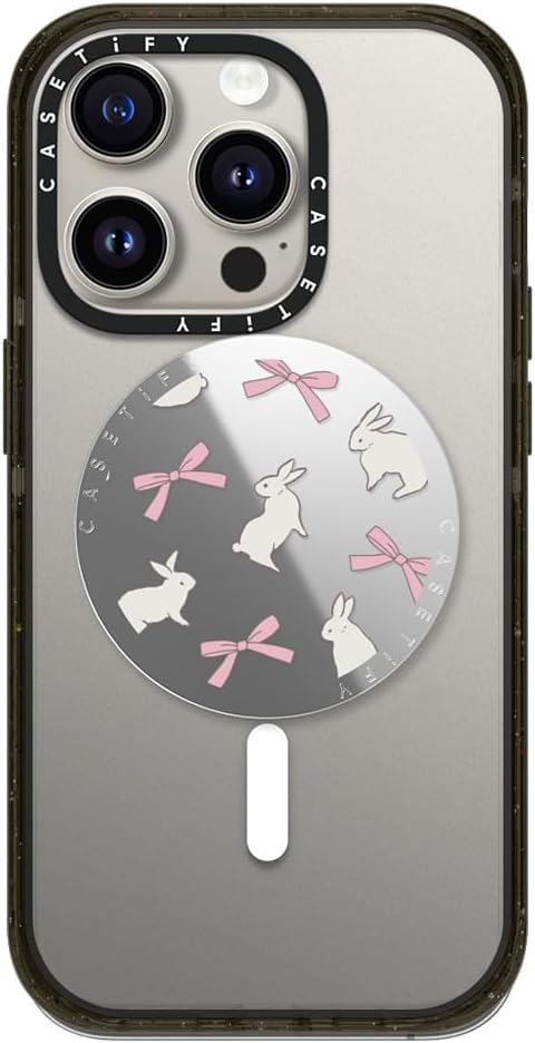 CASETiFY Snappy Grip Stand Compatible with Magsafe - Rabbit Ribbon - Silver Mirror
