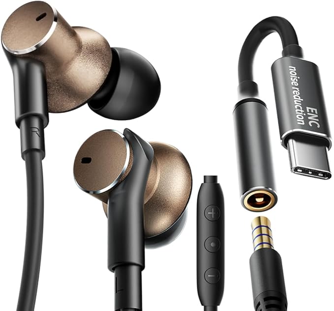 Wired Earbud In Ear Headphones With Mic Noise-canceling CallDeep bass Hi-Fi Noise Cancellation Earbuds Wired Immersive Bass Dual-unit Earphones compatible with iPhone 15 16 17 Pro Max Air Android etc