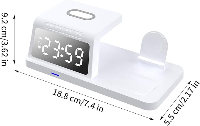 Wireless Charger Desktop Clock 18.8x9.2x5.5cm Digital Alarm Clocks Fast Charging Hub for Smartphones Durabled ABS Bedside Clock for Home Office Dorm