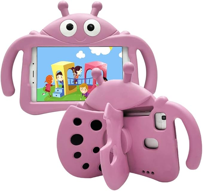 for Alcatel Joy Tab 2 Case for Kids Children Friendly Shockproof Protective Stand Handle Cover for Joy Tab 2 Case Alcatel 2020 8 Tablet (Model: 9032Z) for Boys Girls Cute Ladybug - Pink