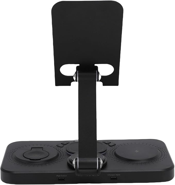 JTLB 6 in 1 Wireless Charger for IOS Device with Alarm Clock and 6 Color Ambient Light 15W Foldable Wired Charging Station (Black)