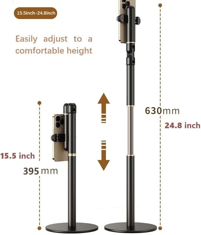 【25inch/63cm Aluminum Overhead Phone Mount360° Angle Adjustable Cellphone Stand Holder 4-6.9 Table Top YouTube Streaming Content Creator Video Recording. YE-S