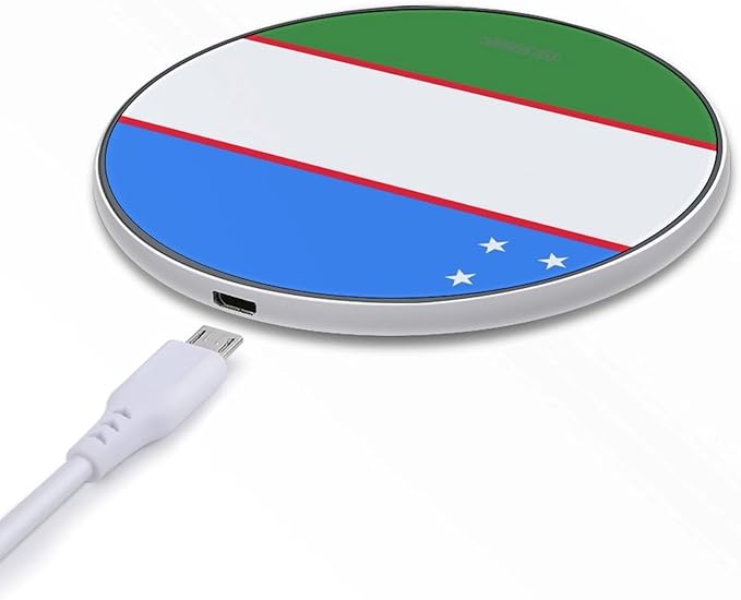 Flag of Uzbekistan Fast Portable Charger 10W Funny Graphic Phone Charging Pad with USB Cable