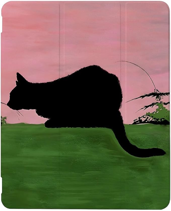 Black Cat in Glassland Case Compatible with IPad 9th 8th 7th Generation 10.9 Inch 2021-2018Funny Cover with Trifold Stand+Pencil Holder for Boys GirlsiPad 10.9in 2022
