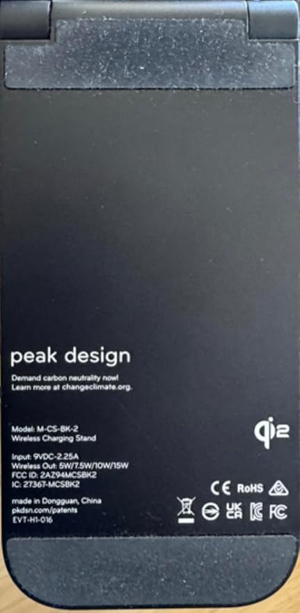 Peak Design Wireless Charging Stand Black Qi2 Charging Grippy Silicone Base Works with Peak Design Mobile Cases MagSafe Compatible for iPhone Samsung and Google Pixel Phones