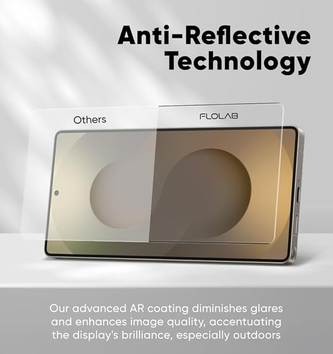 FLOLAB NanoArmour ONETIME PRO for Samsung Galaxy S25 Ultra 3D Screen Protector Anti Reflective Tempered Glass PolarSpectra Anti-Rainbow Edge to Edge Fingerprint ID Compatible Easy to Install