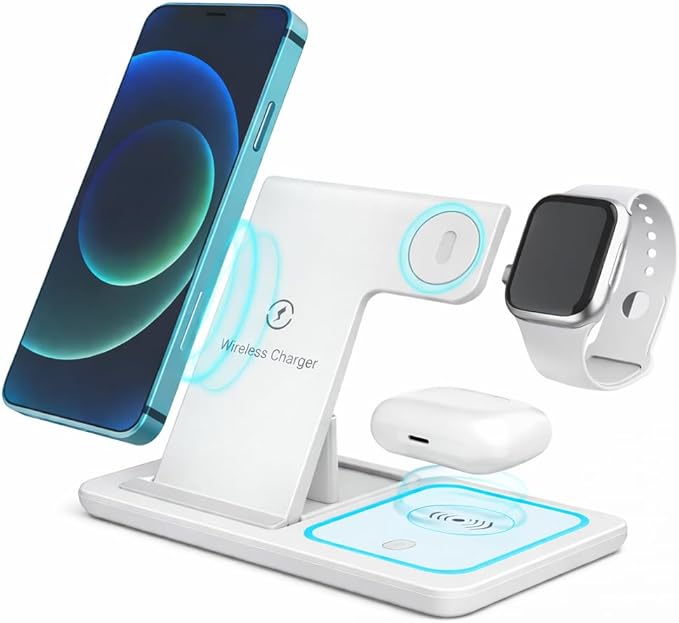 Fast Charging Wireless Charger Station 3 in 1 Multiple Devices Dock 15W Compatible with Any Devices with Wireless Charging Capability Phone Watch and Earbuds. (White)