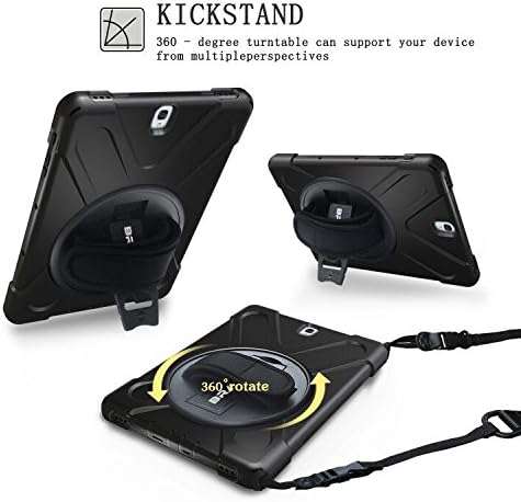 BRAECN for Samsung Galaxy Tab A 9.7 Inch SM-T550/P550 Case Heavy Duty Shockproof Protection Rugged 360° Rotating Stand Handle Shouler/Hand Strap Durable Kidse-Black