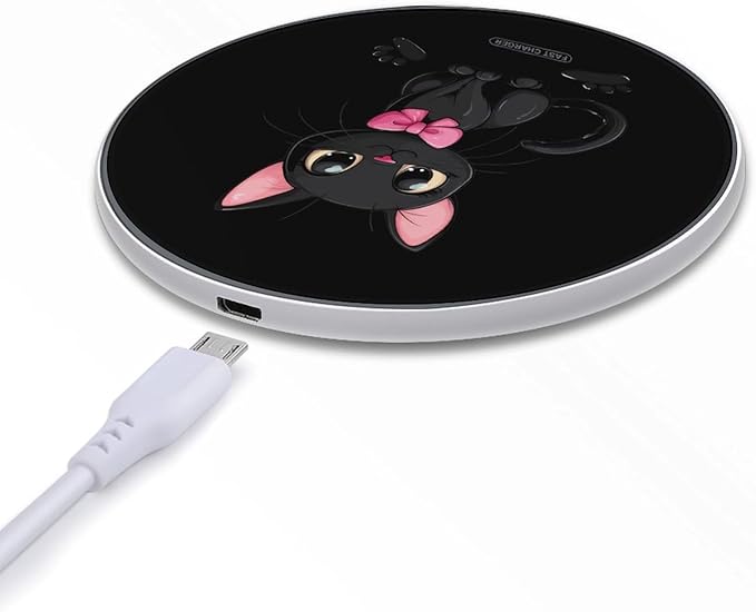 Black Cat Wireless Charger Anti-Slip Wireless Charging Pad Slim Charger Mat for Men Women