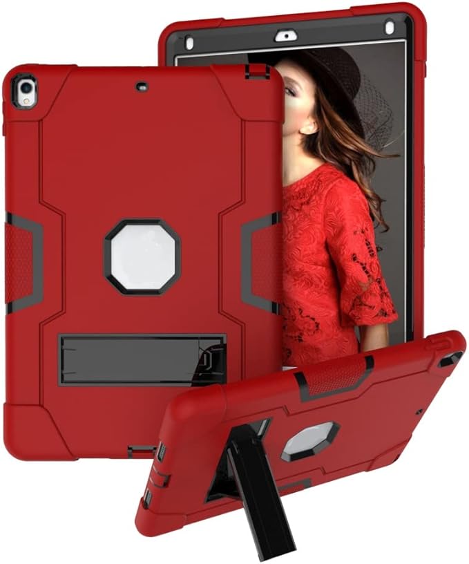 Jaorty Case for iPad Air 3 10.5 2019for iPad Pro 10.5 inch 2017 Case3 in 1 Hybrid [Soft&ampHard] Heavy Duty Rugged Stand Shockproof Anti-Slip Anti-Scratch Full-Body Protective CaseRed/Black