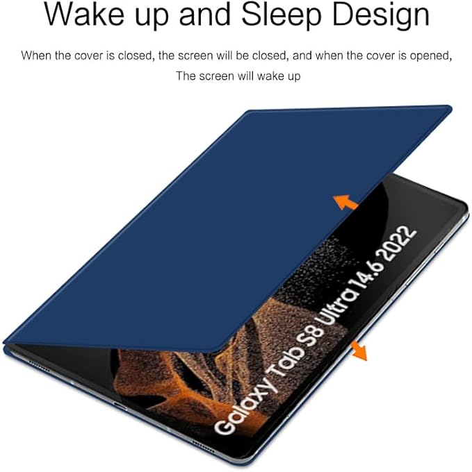 Magnetic Case for Galaxy Tab S8 Ultra 2022 14.6 Inch (SM-X900/X906) with S-Pen Holder Lightweight and Slim Magnetic Stand Case with Auto Sleep/Wake Blue