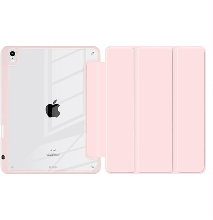 Batianda Hybrid Case for 11-inch iPad Air 2024 M2 Chip/iPad Air 5th/4th 10.9 inch [Built-in Pencil Holder] Shockproof Cover with Clear Back Shell TPU BumperLight Pink