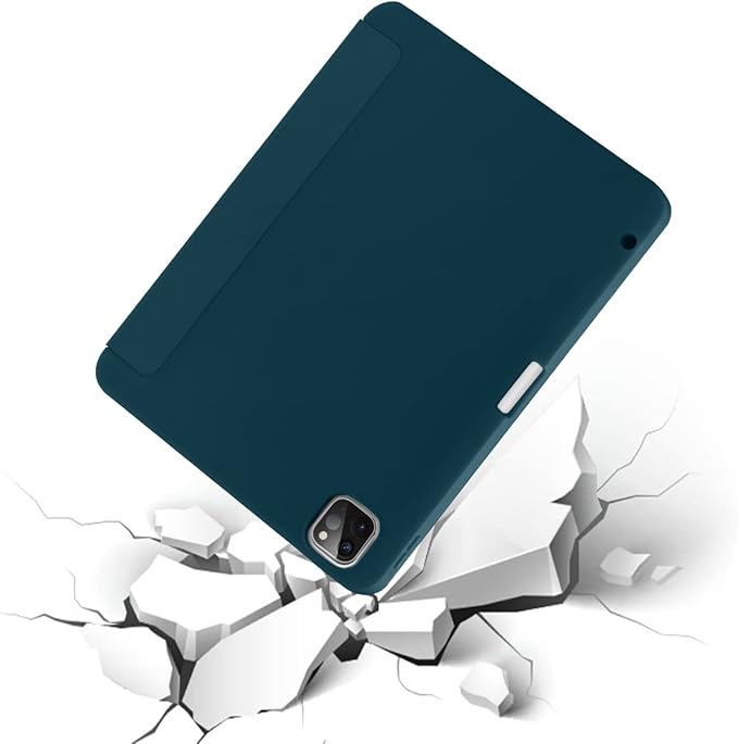 SIWENGDE Cases for iPad Pro 12.9 Case 6th/5th/4th Generation (2022/2021/2020) with Pencil Holder [Apple Pencil Wireless Charging] Soft TPU Smart Tri-fold Stand Protective Cover(Teal)