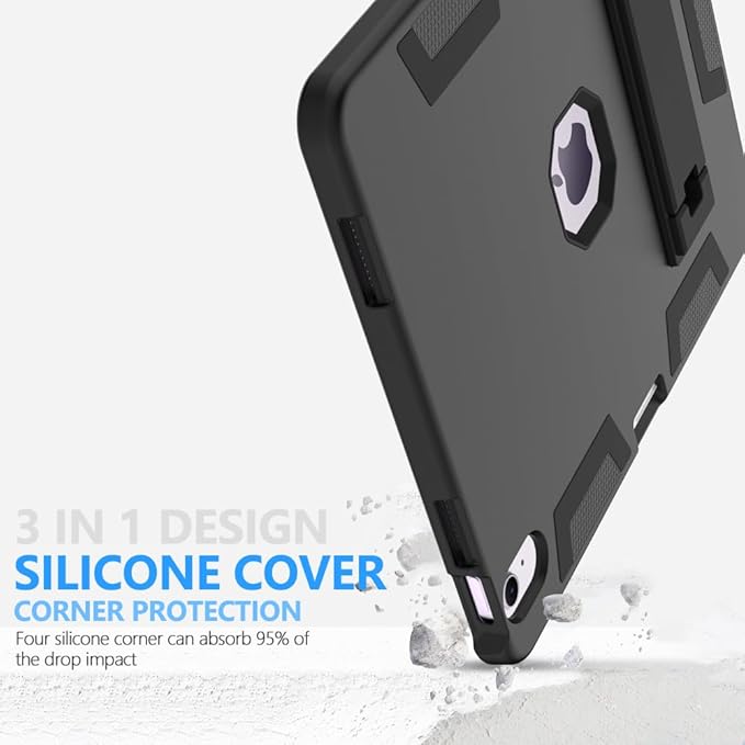 Puxicu Case for New iPad Air 13 inch (M3/M2-2025/2024) Heavy Duty Rugged Protective Built-in Pencil Holder Cover for iPad Air 13 Inch Black