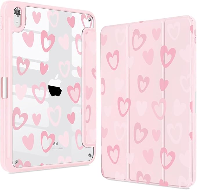 Teryeefi Clear Case for iPad (A16) 11th Generation 11 Inch 2025 Release for iPad 10th Generation 10.9 Inch 2022 Protective Shell with Pencil Holder Soft TPU+Crystal Hard Back Cover-Cute Heart