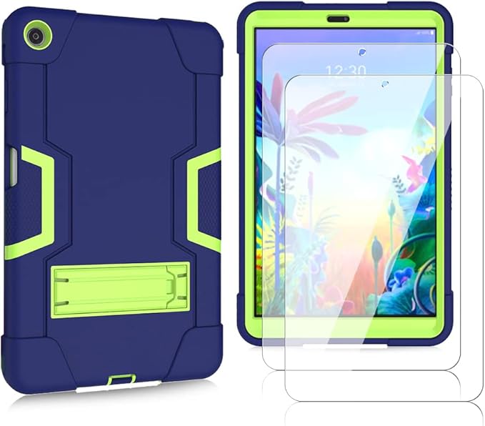 Mignova Case for LG G Pad 5 10.1 inch Tablet Case Hybrid Kids Friendly Shockproof Hybrid Case Come with for LG G Pad 5 10.1 inch FHD Tablet 2019 Tempered Glass Screen Protector (Navy/Green+2 Pcs)