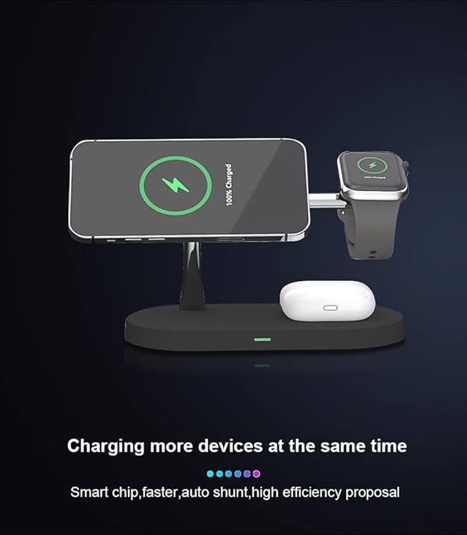 5 in 1 Magnetic Wireless Charging Stand 15W Fast Mag-Safe Charging Station Design for iPhone 15/14/13/12 Series iWatch 7/SE/6/5/4/3/2 Airpods 3/2/Pro