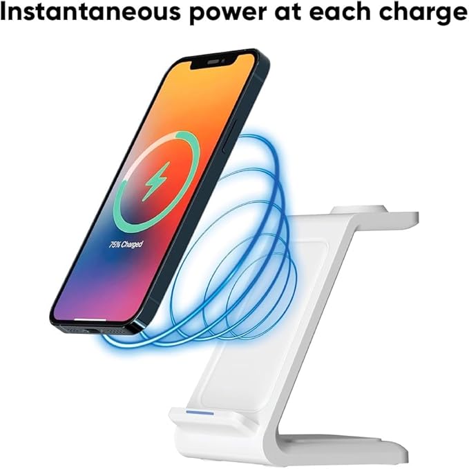3-in-1 Magnetic Wireless Charger – Fast Charging Dock for iPhone Apple Watch &amp AirPods – Foldable Stand with USB-C Cable (White)